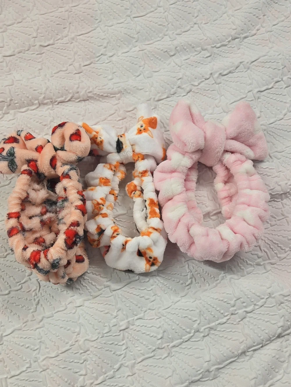 Plush Bow Kids Hair Scrunchies - Pink, Peach & White